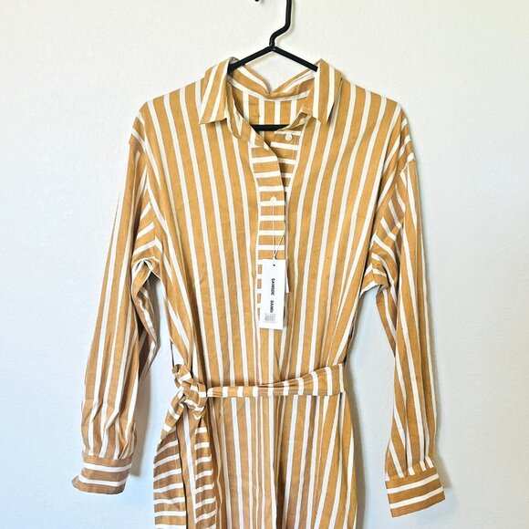 Samsoe NWT $260 M Amara Belted Shirt Dress Honey Stripe Linen Blend - Picture 8 of 9